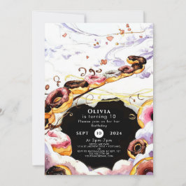 Wasserfarbe Süße Donut Geburtstag Einladung