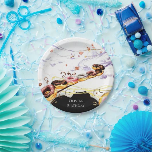 Wasserfarbe Süße Donut Geburtstag Pappteller (Party)