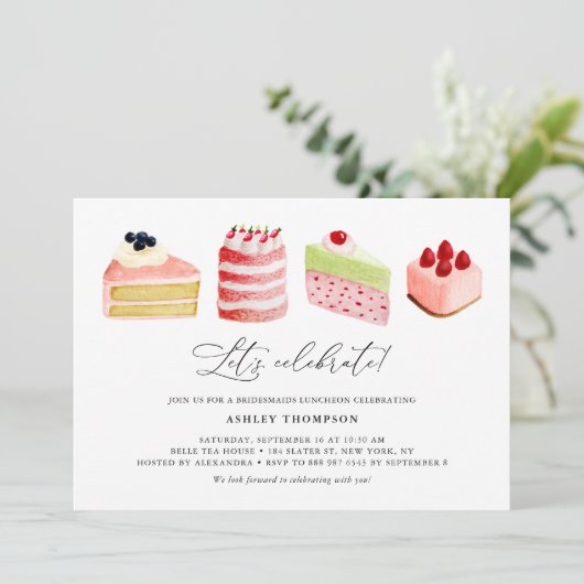 Wasserfarbe Süße Kuchen Bridesmaier Einladung (Stehend Vorderseite)