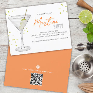 Wasserfarbe Süße Martini-Party Whimsical QR-Code Einladung