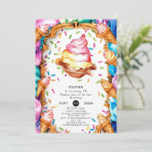 Wasserfarbe Süße Schotte Eiscreme Geburtstag Einladung (Stehend Vorderseite)