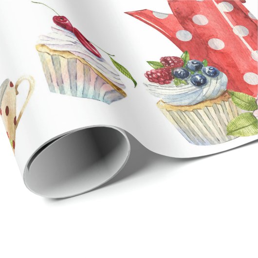 Wasserfarbe Süße Tee Party Muster Geschenkpapier (Rolleneckpunkt)