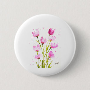 Wasserfarbe Süßerbsen Blütenrosa Girly Botanical Button