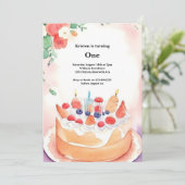 Wasserfarbe Süßkuchen 1. Geburtstag Einladung (Stehend Vorderseite)