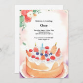 Wasserfarbe Süßkuchen 1. Geburtstag Einladung (Vorne/Hinten)