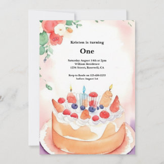 Wasserfarbe Süßkuchen 1. Geburtstag Einladung