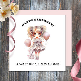 Wasserfarbe Sweet Doll Girly Happy Birthday Card Karte