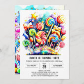 Wasserfarbe Sweet Lollipop Geburtstag Einladung (Vorne/Hinten)