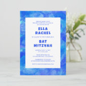 Wasserfarbe Swirl Blau Custom Bar Bat Mitzvah Einladung (Stehend Vorderseite)
