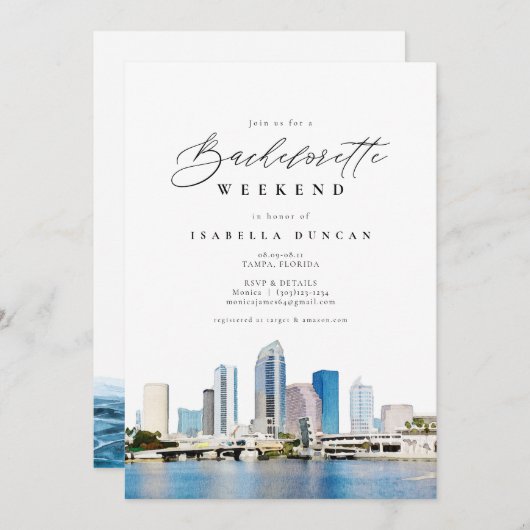 Wasserfarbe Tampa Florida Skyline Ozean Tropisches Einladung (Vorne/Hinten)