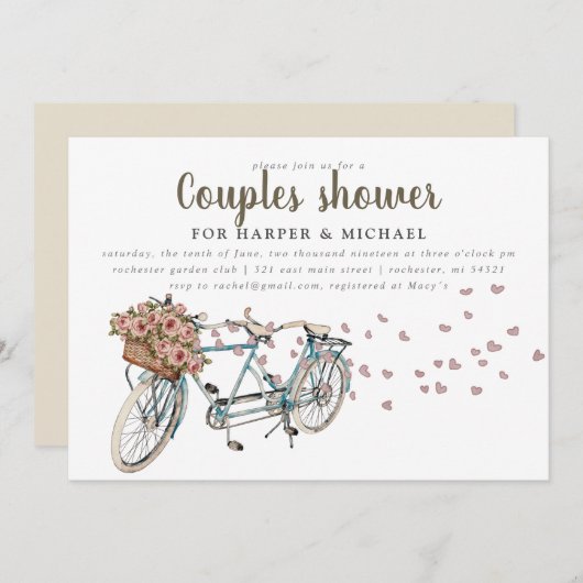 Wasserfarbe Tandem Fahrradpaare Dusche Einladung (Vorne/Hinten)