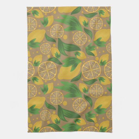 Wasserfarbe Taupe Citrus Lemon Frucht Geschirrtuch (Vertikal)