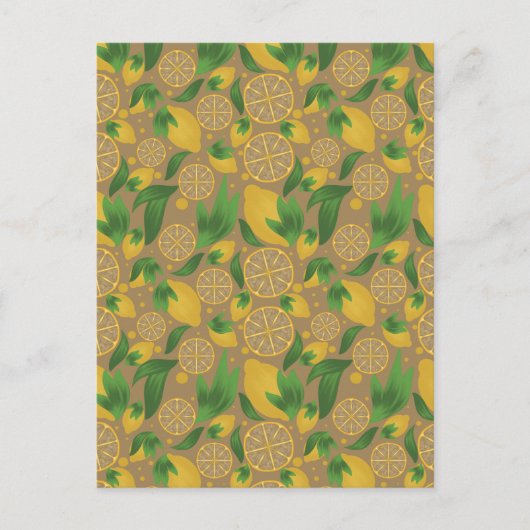 Wasserfarbe Taupe Lemon Fruchtmuster Postkarte (Vorderseite)