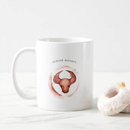 Wasserfarbe Taurus Astrologie Zodiac Zeichen | Mon Kaffeetasse (Mit Donut)