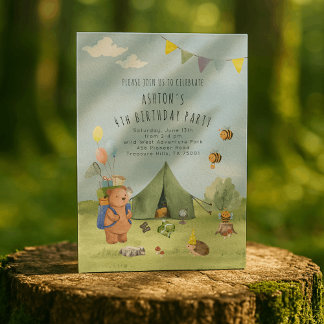 Wasserfarbe Teddy Bär, Abenteuer Geburtstag Einladung