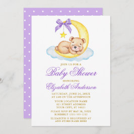 Wasserfarbe Teddy Bären Moon Lila Dots Babydusche Einladung