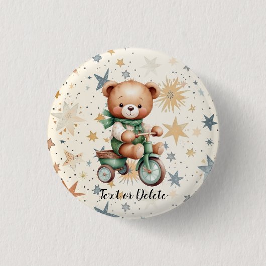 Wasserfarbe Teddy Bären Sterne Green Bike Party Button (Vorderseite)