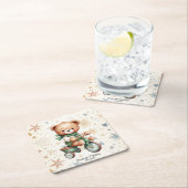 Wasserfarbe Teddy Bären Sterne Green Bike Party Rechteckiger Pappuntersetzer (Vor Ort)