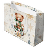 Wasserfarbe Teddy Bären Sterne Green Bike Schönes Große Geschenktüte (Rückseite Schrägansicht)
