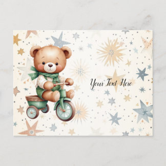 Wasserfarbe Teddy Bären Sterne Green Bike Schönes Postkarte
