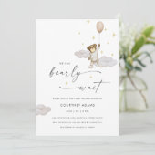 Wasserfarbe Teddy Bärenballon Neutrale Babydusche Einladung (Stehend Vorderseite)