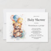 Wasserfarbe Teddy Bear Baby Dusche Einladung (Vorderseite)