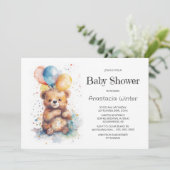 Wasserfarbe Teddy Bear Baby Dusche Einladung (Stehend Vorderseite)