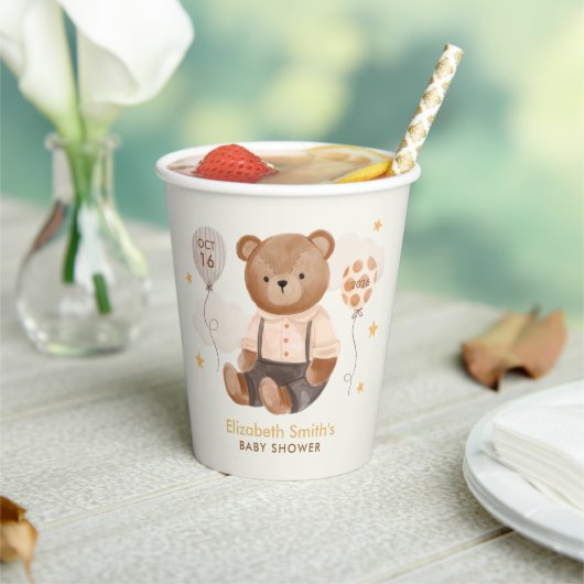 Wasserfarbe Teddy Bear Baby Dusche Pappbecher (In Situ)