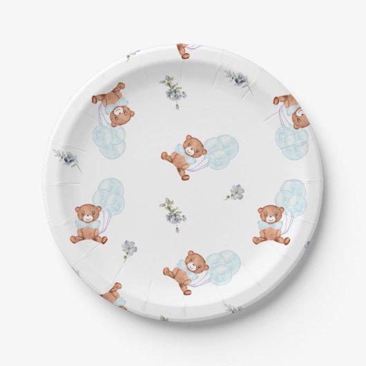 Wasserfarbe Teddy Bear Balloon Babydusche Pappteller (Vorderseite)