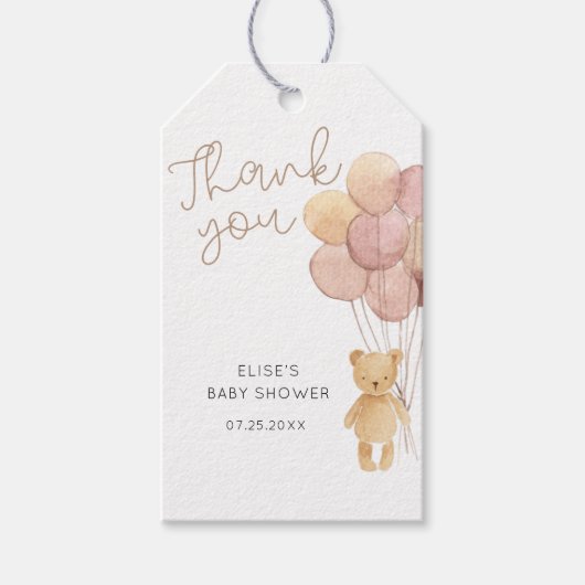 Wasserfarbe Teddy Bear Balloons Geschenkanhänger (Vorderseite)