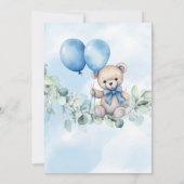 Wasserfarbe Teddy Bear Blue & Balloon Babydusche Einladung (Rückseite)