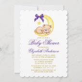 Wasserfarbe Teddy Bear Moon Lila Babydusche Einladung (Vorderseite)