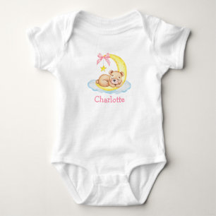 Wasserfarbe Teddy Bear Moon Pink Bow Baby Bodysuit Strampler