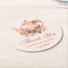 Wasserfarbe Teekanne Herbsthochzeit danke Runder Pappuntersetzer