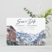 Wasserfarbe Telluride Co Hochzeitsski Save the Dat Einladung (Stehend Vorderseite)