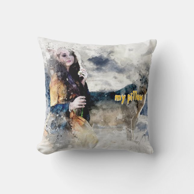 Wasserfarbe Texturierte Mit Monogramm Pilze Kissen (Vorderseite)