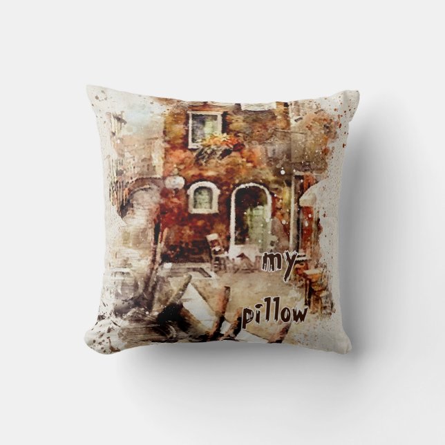 Wasserfarbe Texturierte Mit Monogramm Pilze Kissen (Vorderseite)