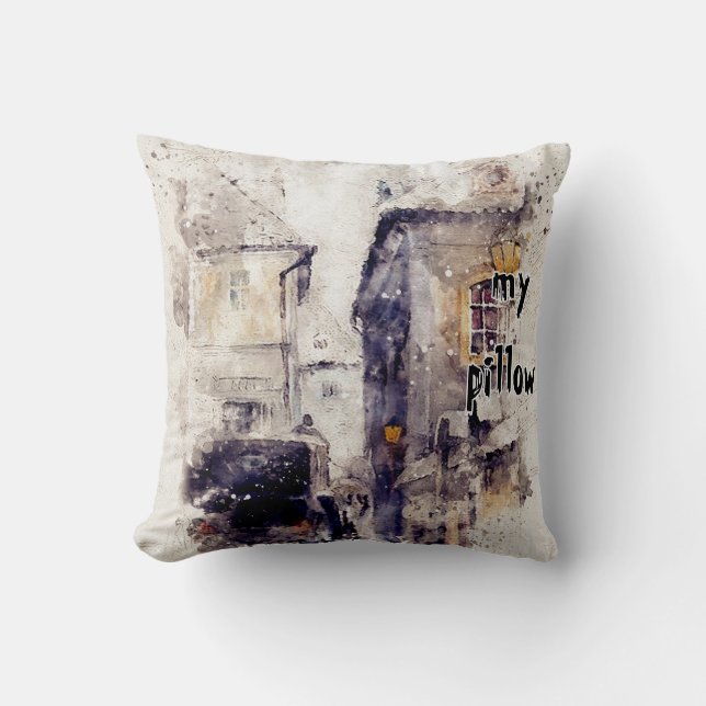 Wasserfarbe Texturierte Mit Monogramm Pilze Kissen (Vorderseite)