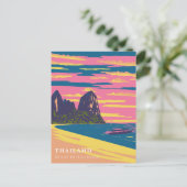 Wasserfarbe Thailand Beach Reisen Art Deco Postkarte (Stehend Vorderseite)