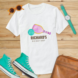 Wasserfarbe Thema Pickleball Geburtstagsparty T-Shirt