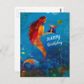 Wasserfarbe Tief blauer Glitzer Mermaid Postkarte (Vorne/Hinten)