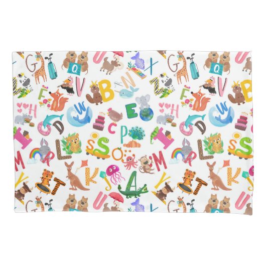 Wasserfarbe Tier Alphabet Niedliche Kinder Kissenbezug (Vorderseite)