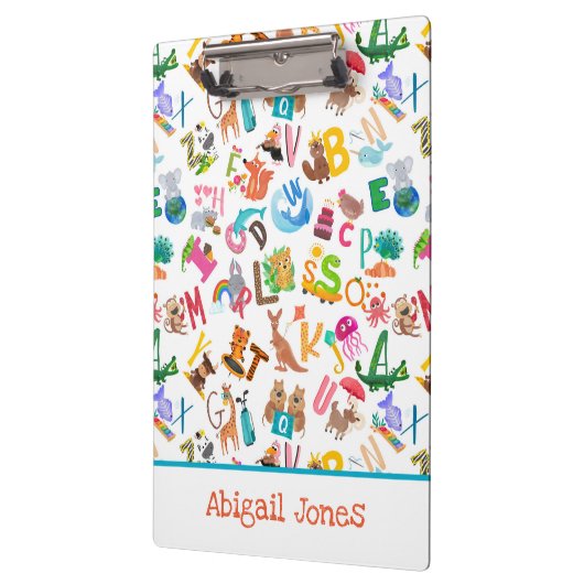 Wasserfarbe Tier Alphabet Personalisiert Klemmbrett (Links)
