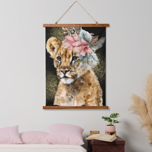 Wasserfarbe Tiger Blumenart Wandteppich Mit Holzrahmen (Schlafzimmer)