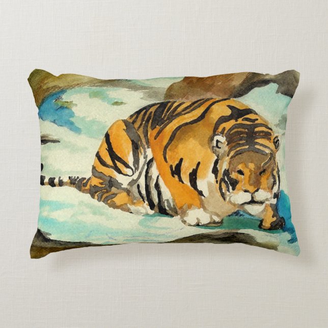 Wasserfarbe Tiger Dekokissen (Vorderseite)