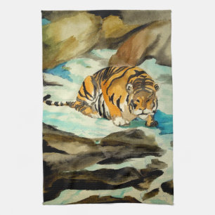 Wasserfarbe Tiger Geschirrtuch