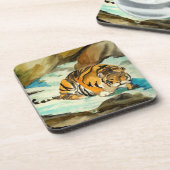 Wasserfarbe Tiger Getränkeuntersetzer (Linke Seite)