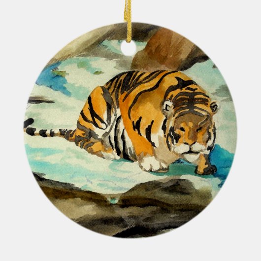 Wasserfarbe Tiger Keramik Ornament (Hinten)
