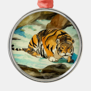 Wasserfarbe Tiger Ornament Aus Metall