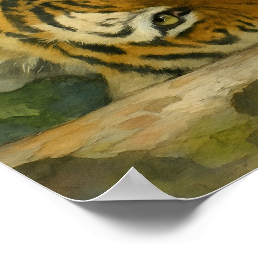 Wasserfarbe Tiger Ruhen in üppiger Vegetation Poster (Ecke)